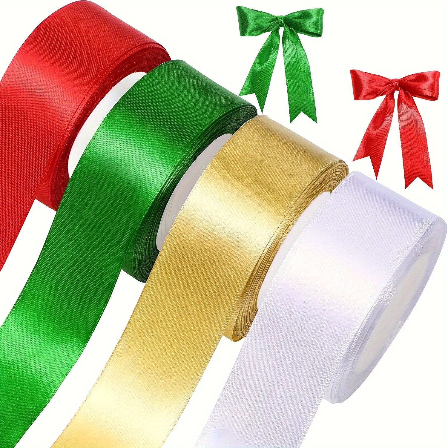 3 Rolls Wide Christmas Ribbon 70 Yards 2 inch Wide Polyester Satin Ribbon  Solid Gold Red Green Ribbons for Christmas Gift Wrapping Wedding Crafts