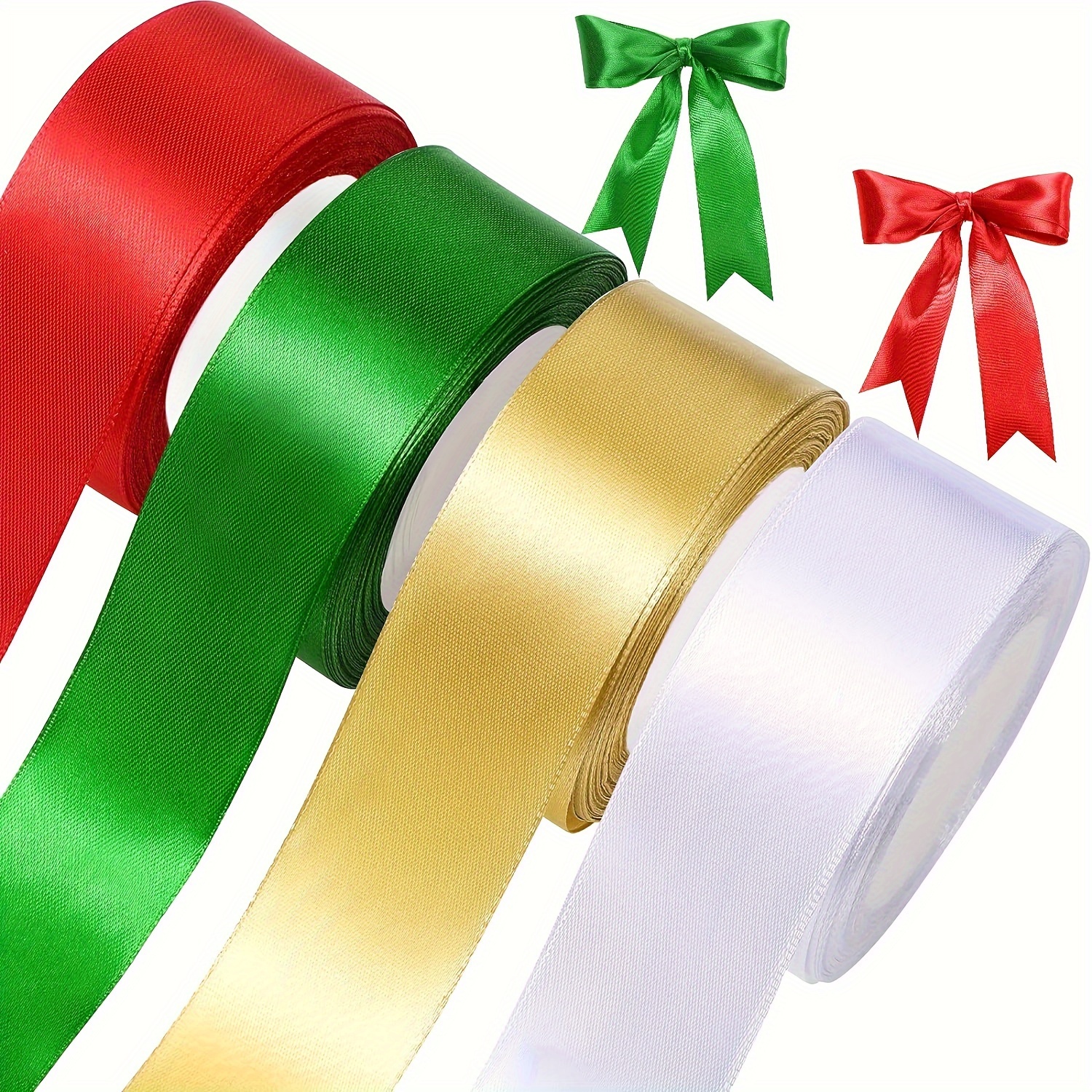 3 Rolls Wide Christmas Ribbon 70 Yards 2 inch Wide Polyester Satin Ribbon Solid Gold Red Green Ribbons for Christmas Gift Wrapping Wedding Crafts