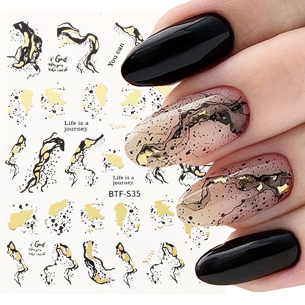 Metallic Marble Nail Decals Self Adhesive French Stripe Wavy Nail Stickers