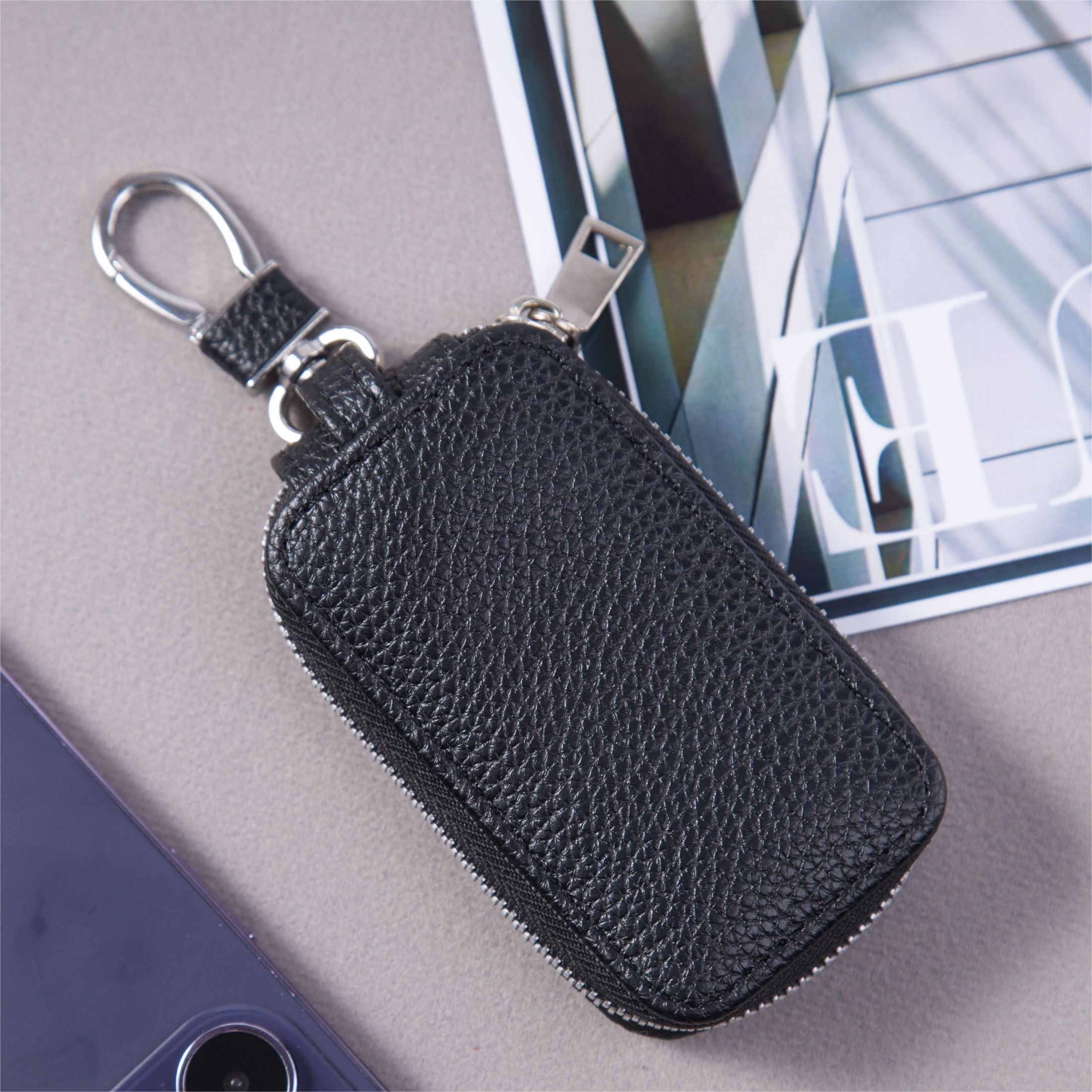 1pc, Mini Leather Key Holder, Minimalist Keychain Case Wallet, Key Storage Case, Key Protector,Temu