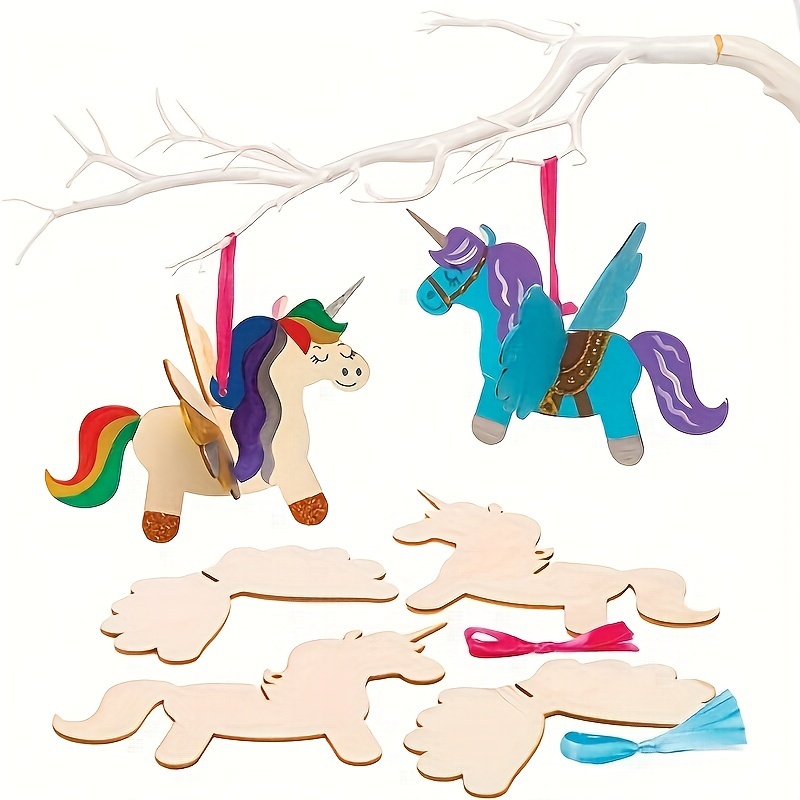 

6pcs Wooden Pony Wings Craft Set For Painting, Laser Cutting & Carving - Diy Holiday, Wedding & Birthday Party Decorations