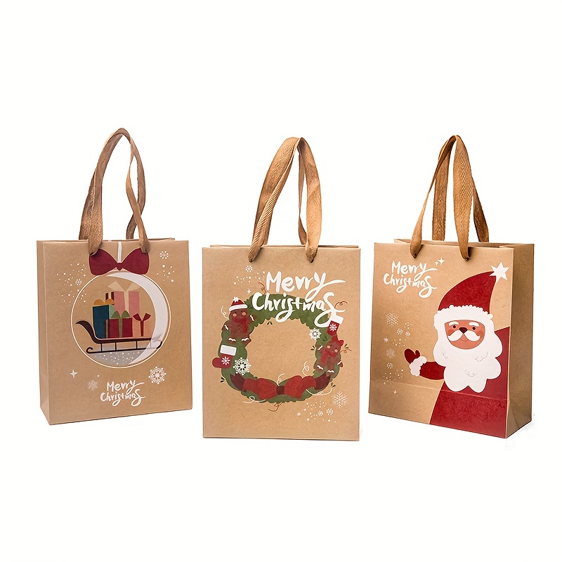 12pcs Small Christmas Gift Bags With Tissue Paper Christmas Gift Bags  Christmas Kraft Gift Bags For Holiday Paper Gift Bags，Party Favors