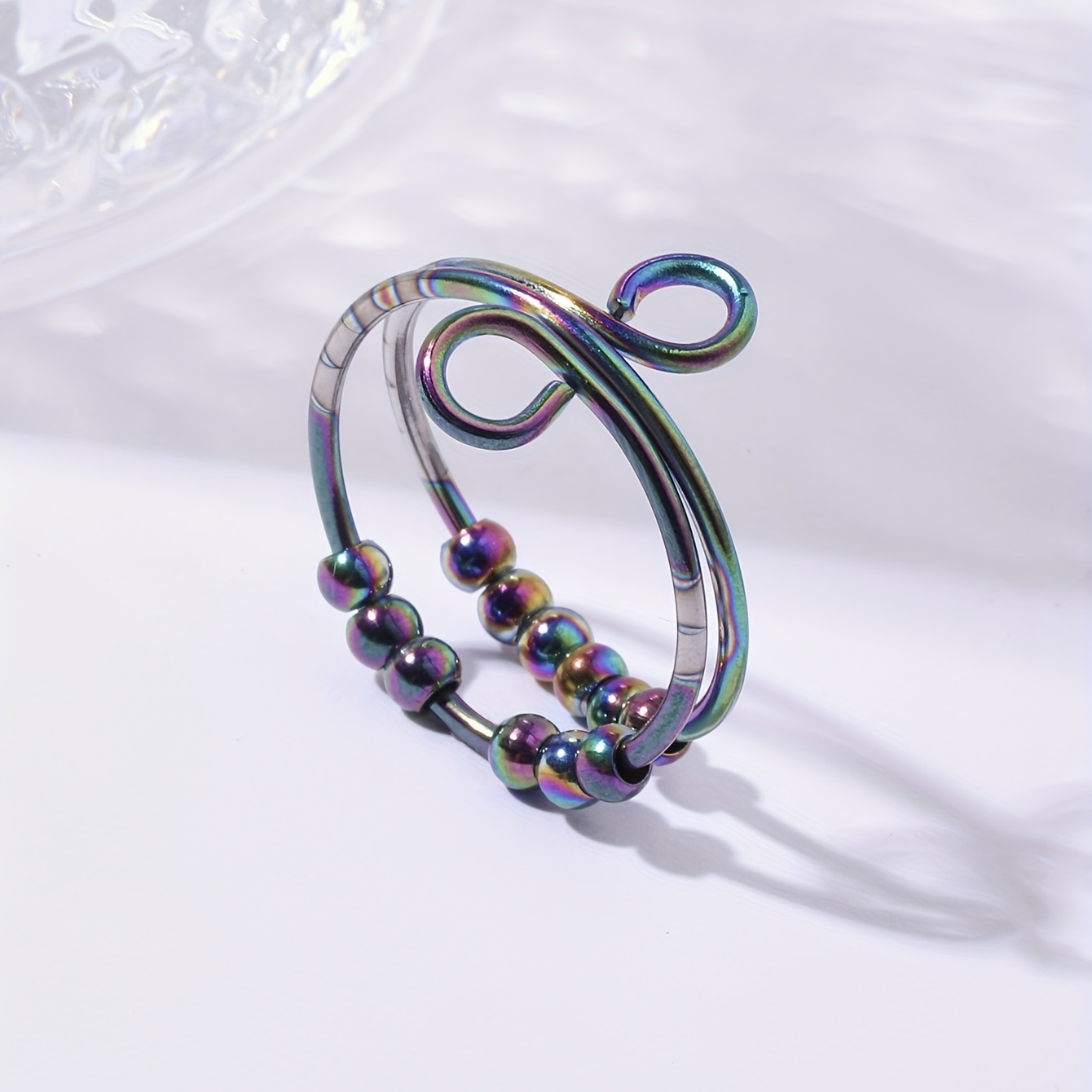 Set De 3 Anillos Antiestrés Giratorios Con Perlas Móviles – Fidget Rings En Plata, Oro Y Rosa Para Aliviar La Ansiedad, Joyería Ajustable Para Hombres, Mujeres Y Niñas
