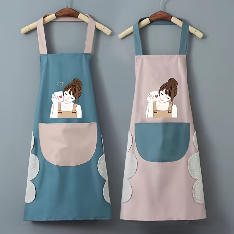 Delantal de cocina para mujer con bolsillos de mano, bolsillo grande,  limpieza a mano, impermeable para cocinar y hornear