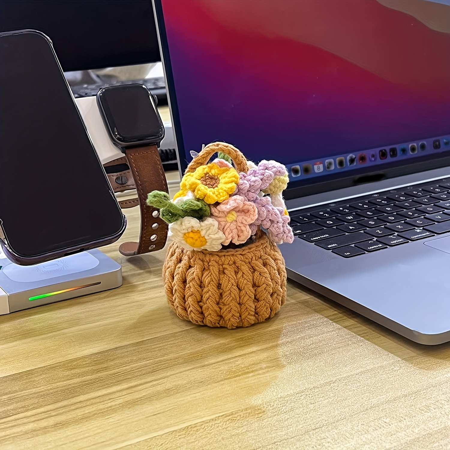Cute Plants Crochet Rear View Mirror Accessories Handmade - Temu