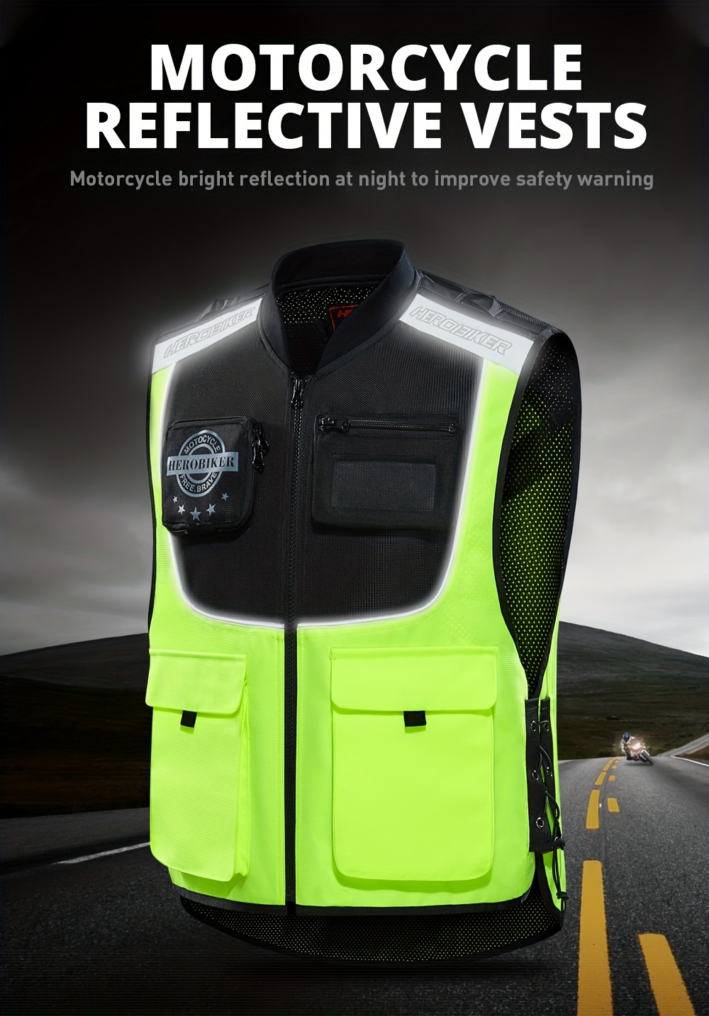 Fluoreszierende gelbe reflektierende Weste Sicherheitsweste Motorrad Nacht  BAU Reiten reflektierende Kleidung Mesh Verkehrskleidung : :  Baumarkt