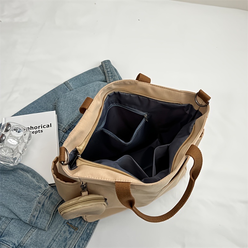 Casual Large Capacity Tote Bag, Nylon Solid Color Shoulder Bag, Crossbody  Bag With Round Coin Purse - Temu