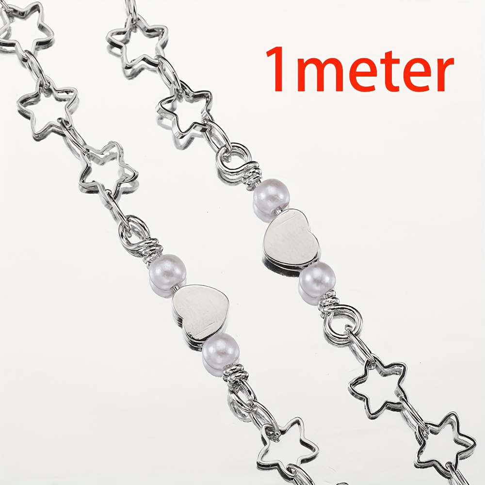 1meter Love Heart Chain Stainless Steel Abs Pearl Beads - Temu