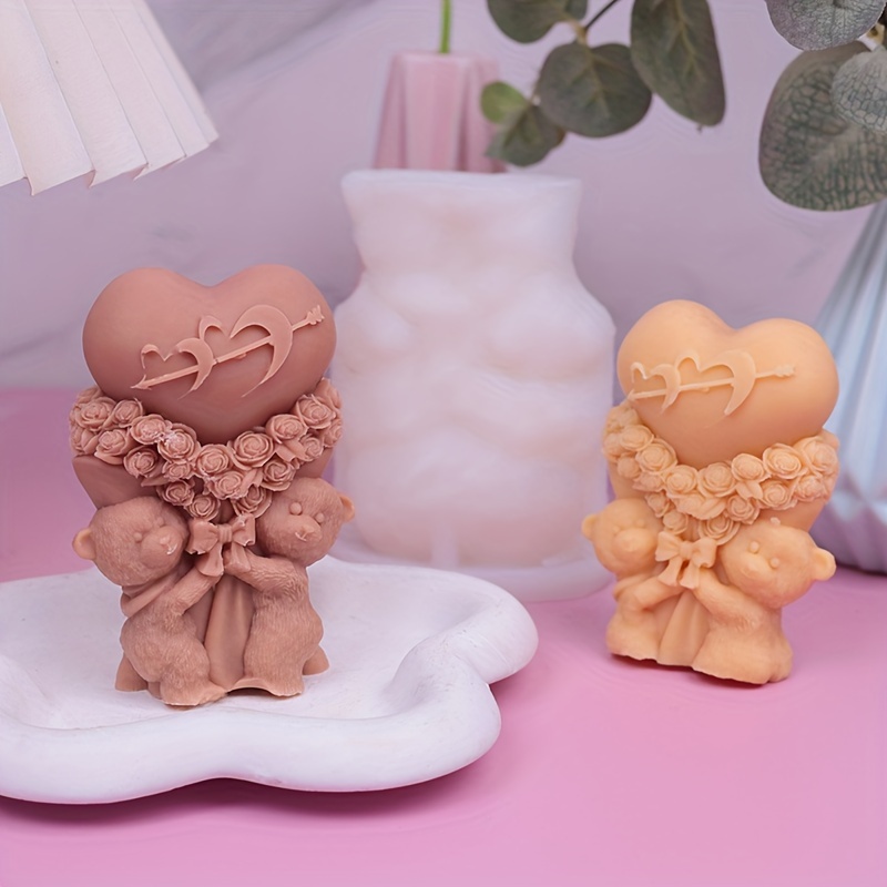 DIY Chinese Valentine's Day Bear Love Rose Mold Aromatherapy Candle  Souvenir Candle Gypsum Crafts Ornament Silicone Mold
