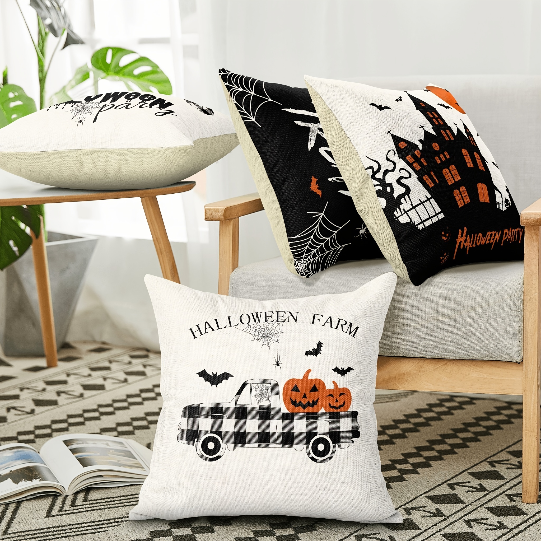 4pcs Halloween Decor Pillow Covers 18x18 Buffalo Plaid Truck ...