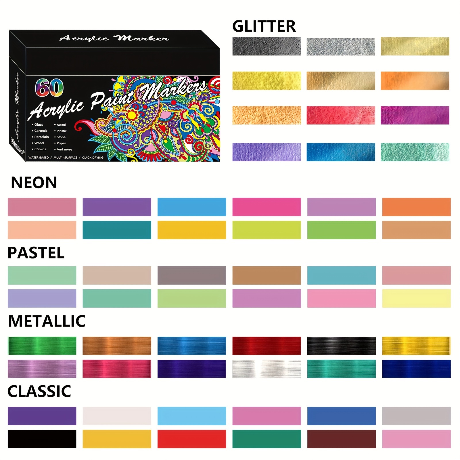 FUMILE Paint Pens Paint Markers, 60 Colors Acrylic Paint Marker