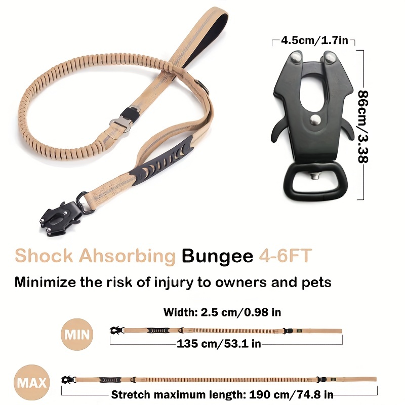 Dog Leash Heavy Duty,4-6FT Shock Absorbing Bungee Dog Leash+2 Padded  Handle,Metal Carabiner Clip,Car Seat Belt Black