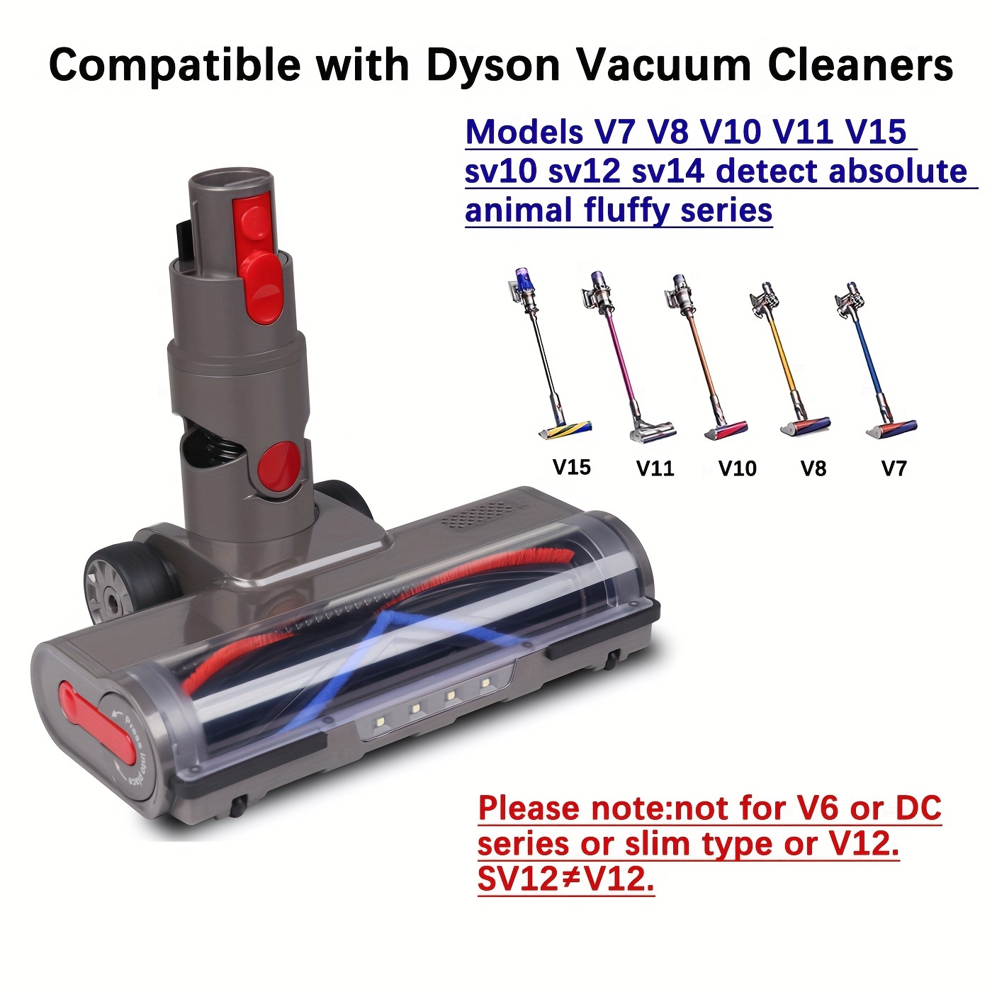 Motorhead Hardwood Floor Attachment for Dyson V7 V8 V10 V11 V15 Vacuum  Cleaners with LED Headlights, Roller Cleaner Head Replacement Parts
