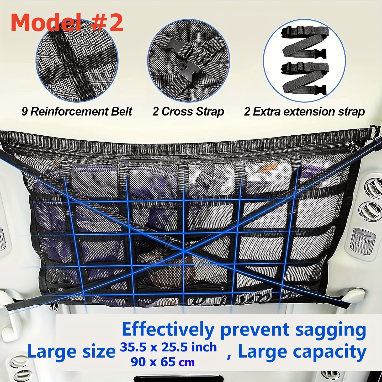 Reinforced Mesh Roof Storage Organizer Truck Suv Travel Camping