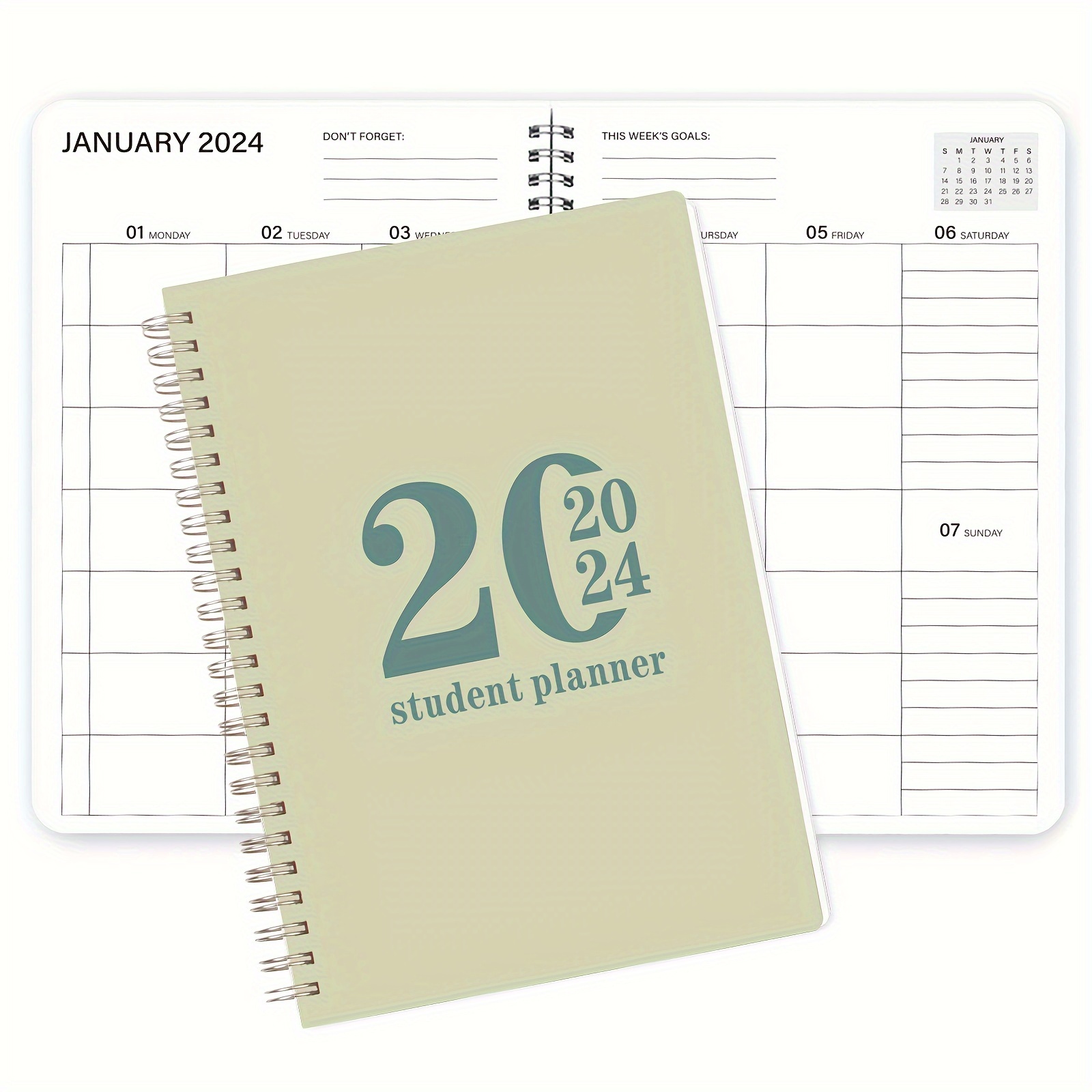 2024 Planner - 2024 Planner Weekly and Monthly, Jan. 2024 - Dec. 2024, 6.4  x 8.4, 2024 Planner Spiral Bound with Tabs, Inner Pocket