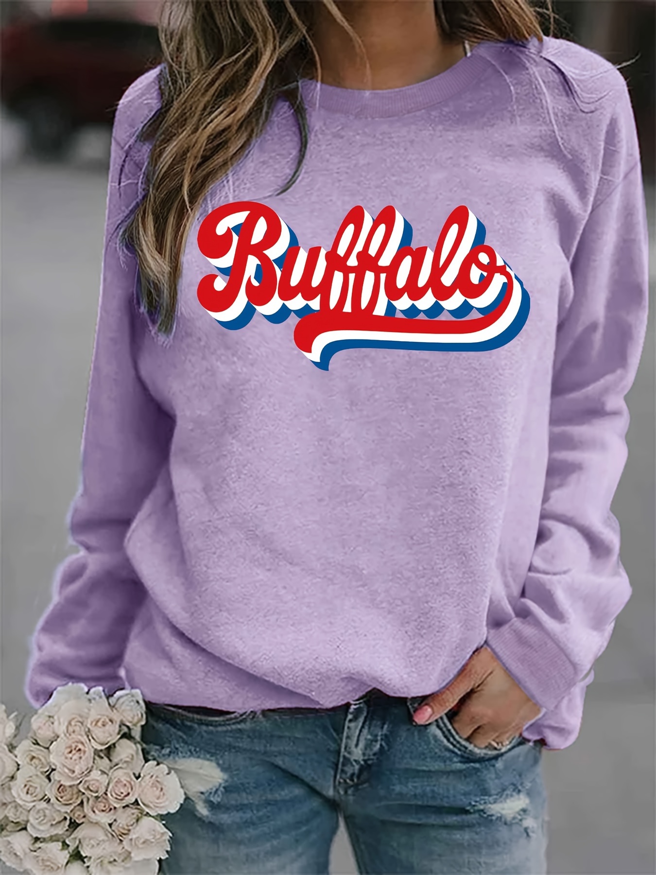 Buffalo Print Sweatshirt Casual Long Sleeve Crew Neck - Temu