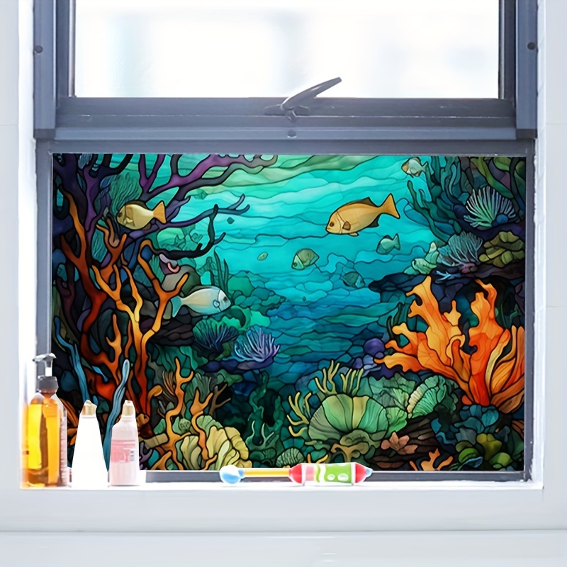 1 Rolle Stained Glass Window Film World Under The Sea Static