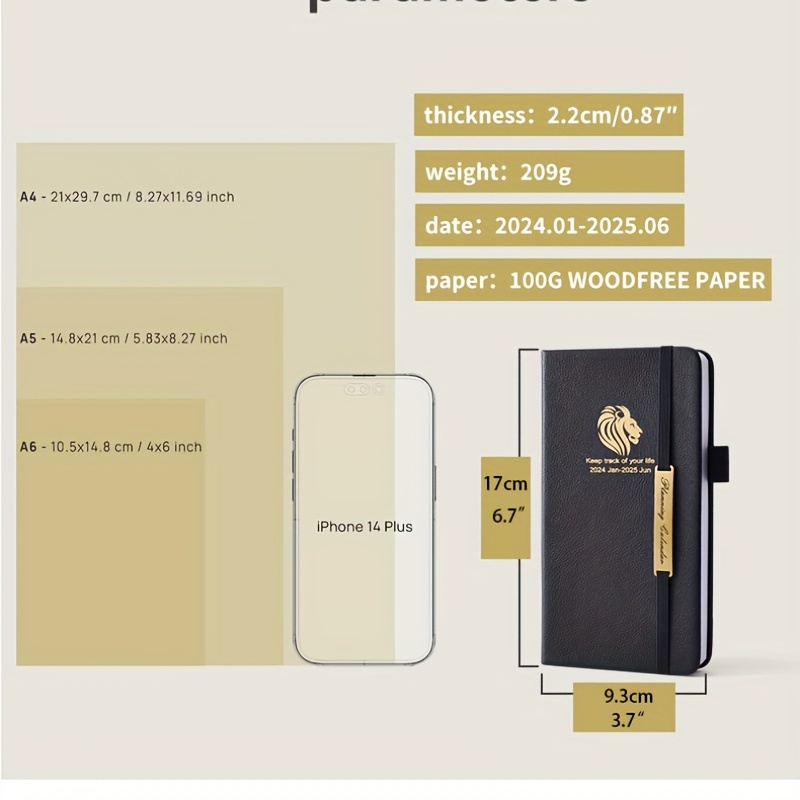 Leather A6 Academic Planner: 2024.1 2025.6 (18 Months) - Temu