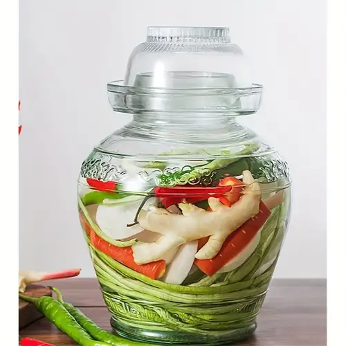 Bocal de fermentation en verre pour cornichons, pot de fermentation chinois  traditionnel avec couvercle étanche à l'eau, pot à cornichons en verre pour  mariner, kimchi, choucroute, légumes (taille L) : : Maison