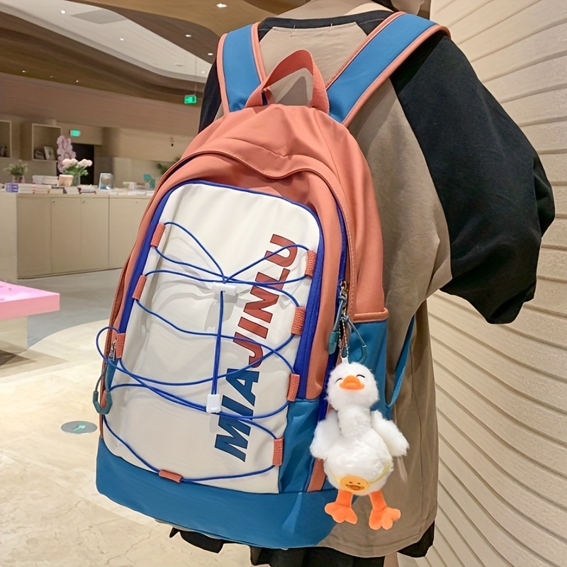 Colorblock Letter Pattern Backpack Zipper Rucksack School Bag