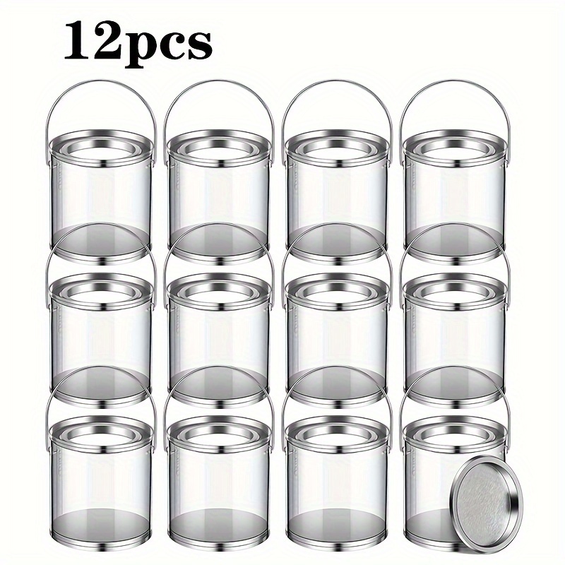 12Pcs Transparent Empty Paint Cans,Cylinder Paint Bucket