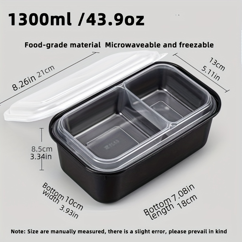 3 Compartment 33 oz. Rectangular Black Containers and Lids, Case