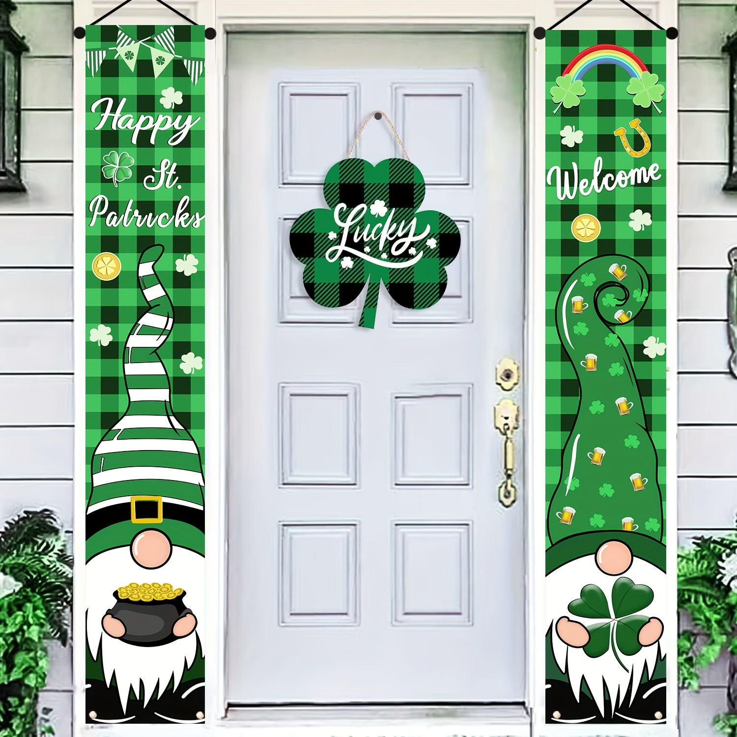 

's Day Welcome Banner Set - 1 Pair, Swedish Design, Polyester Porch Sign For Irish Party Decorations & Supplies