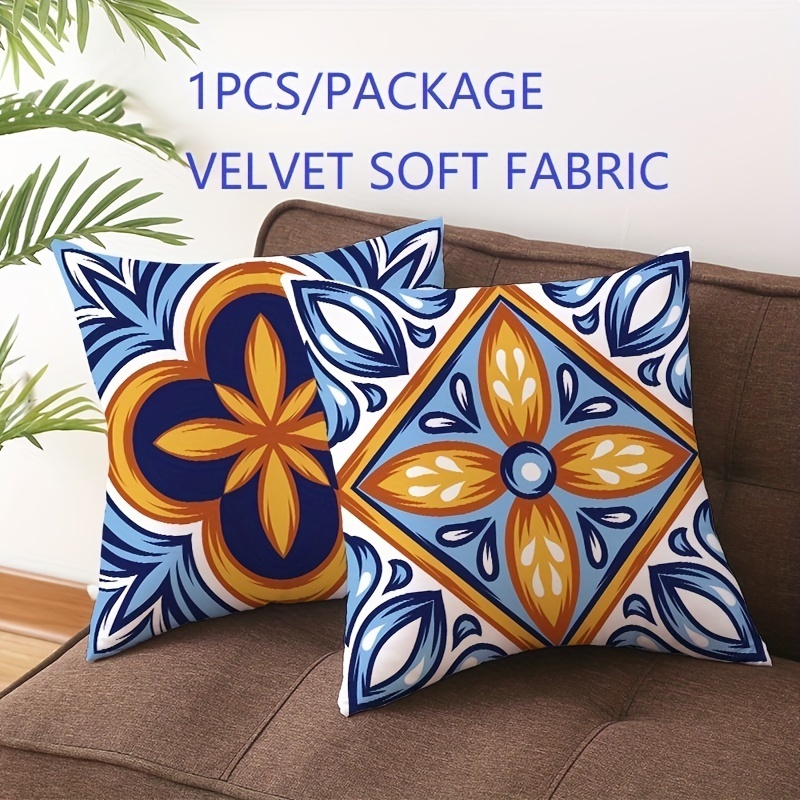 Geometric Square Throw Pillow Covers Boho Style Velvet - Temu