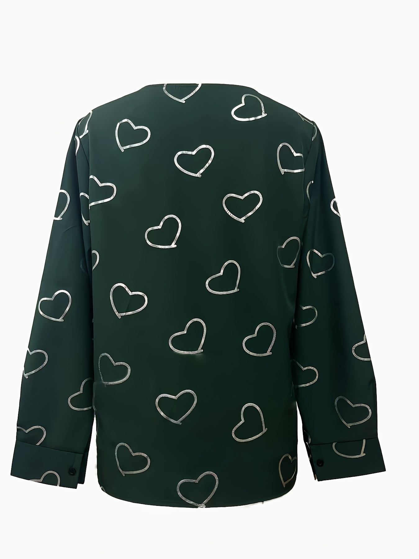 Heart Print V Neck Blouse Elegant Long Sleeve Versatile - Temu