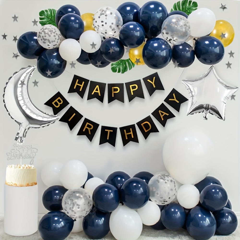 Decoraciones de cumpleaños número 50 para hombre: globos de feliz  cumpleaños 50 negro y azul con suministros de decoración de pancarta para  fiesta
