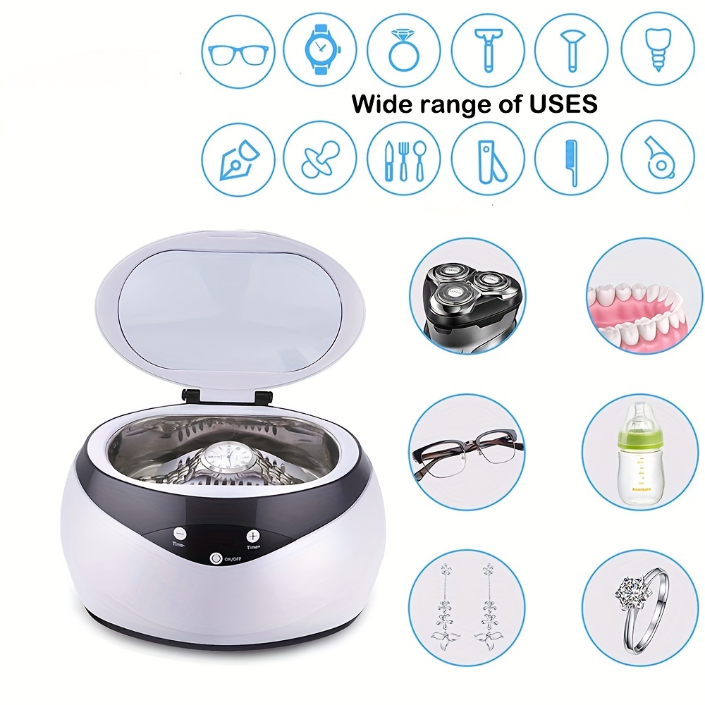 Ultrasonic Jewelry Cleaner,600ML Portable Household Professional Ultrasonic  Eyeglasses Cleaning Machine with LED Light,Ring Glasses Watches Denture  Clean 