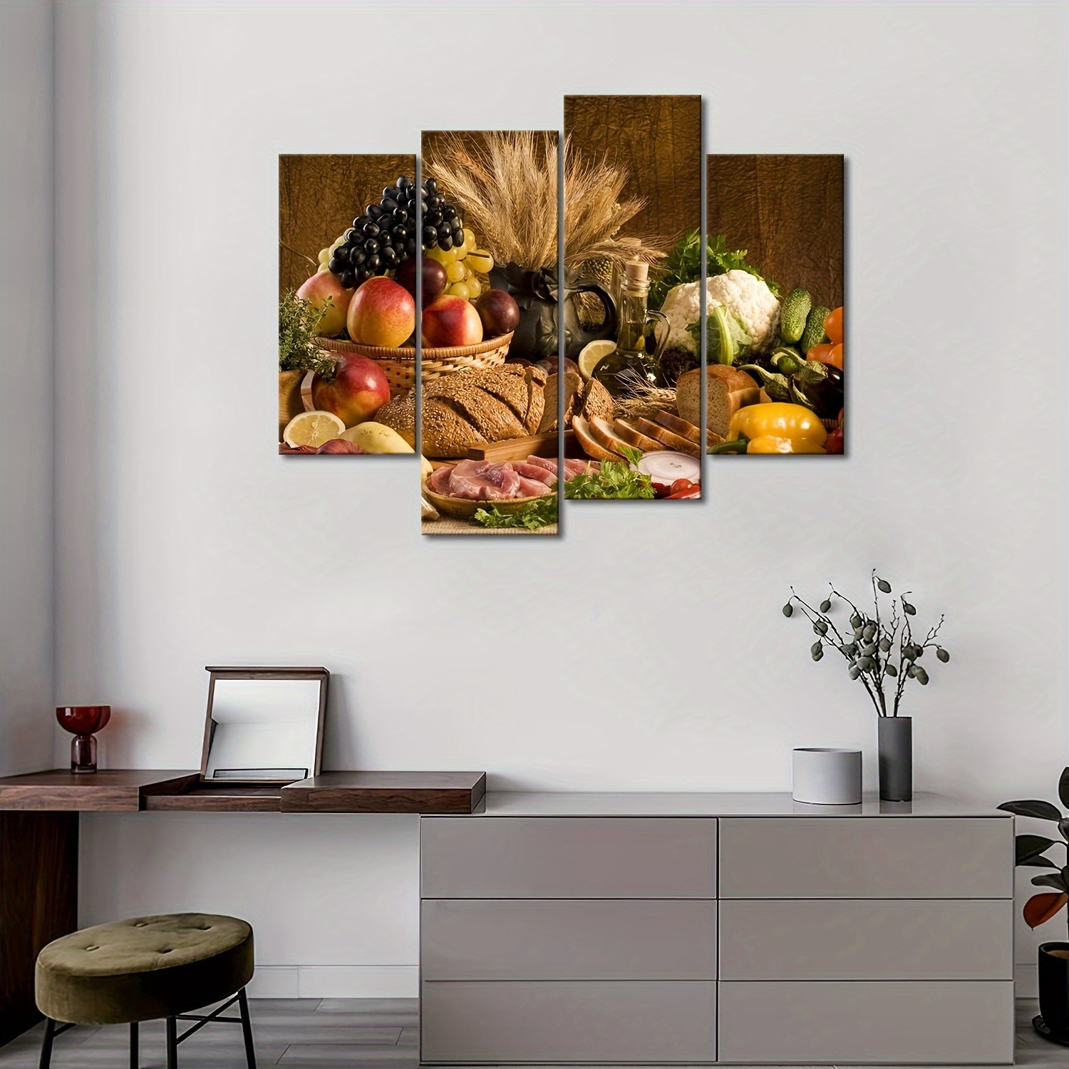 Cuadros enmarcados de cocina para decoración de pared, frutas, verduras,  alimentos en la cesta, lienzo de cocina, arte de pared, fotos de alimentos
