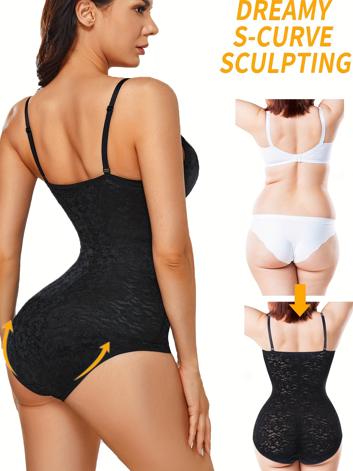 Jacquard Slip Shaping Bodysuit Deep V Backless Slimmer Butt - Temu