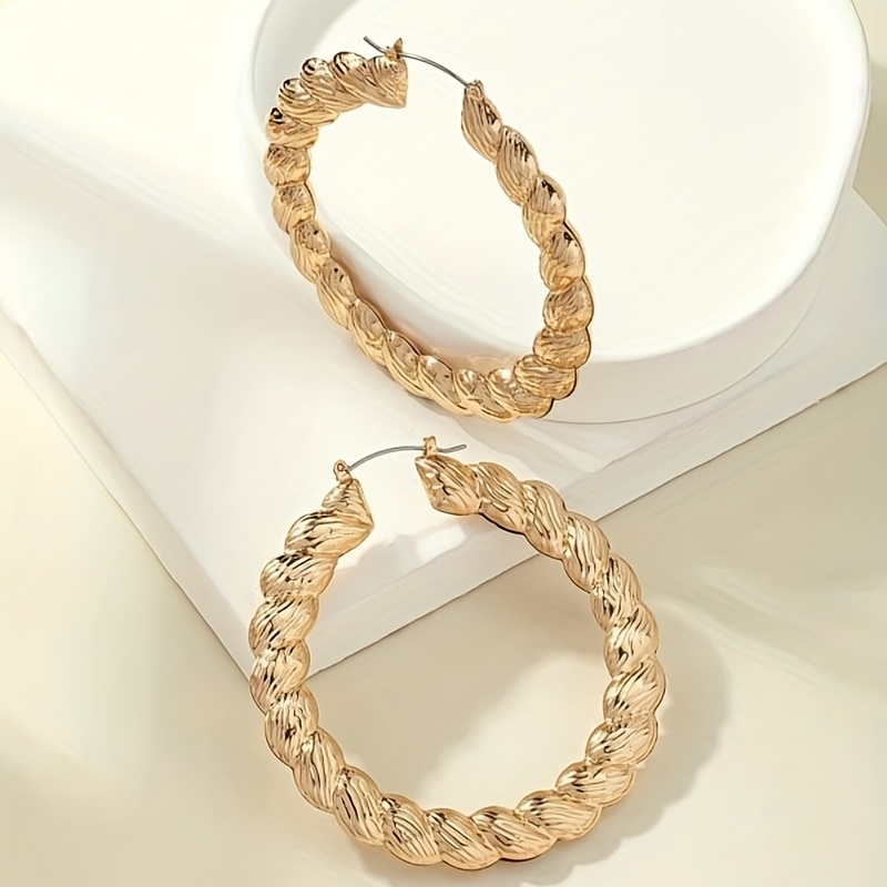 Exaggerated Twist Golden Hoop Earrings, Retro Style