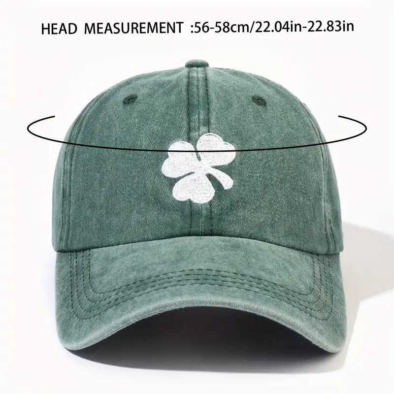 Lucky Clover Embroidery Baseball Green Washed Distressed - Temu