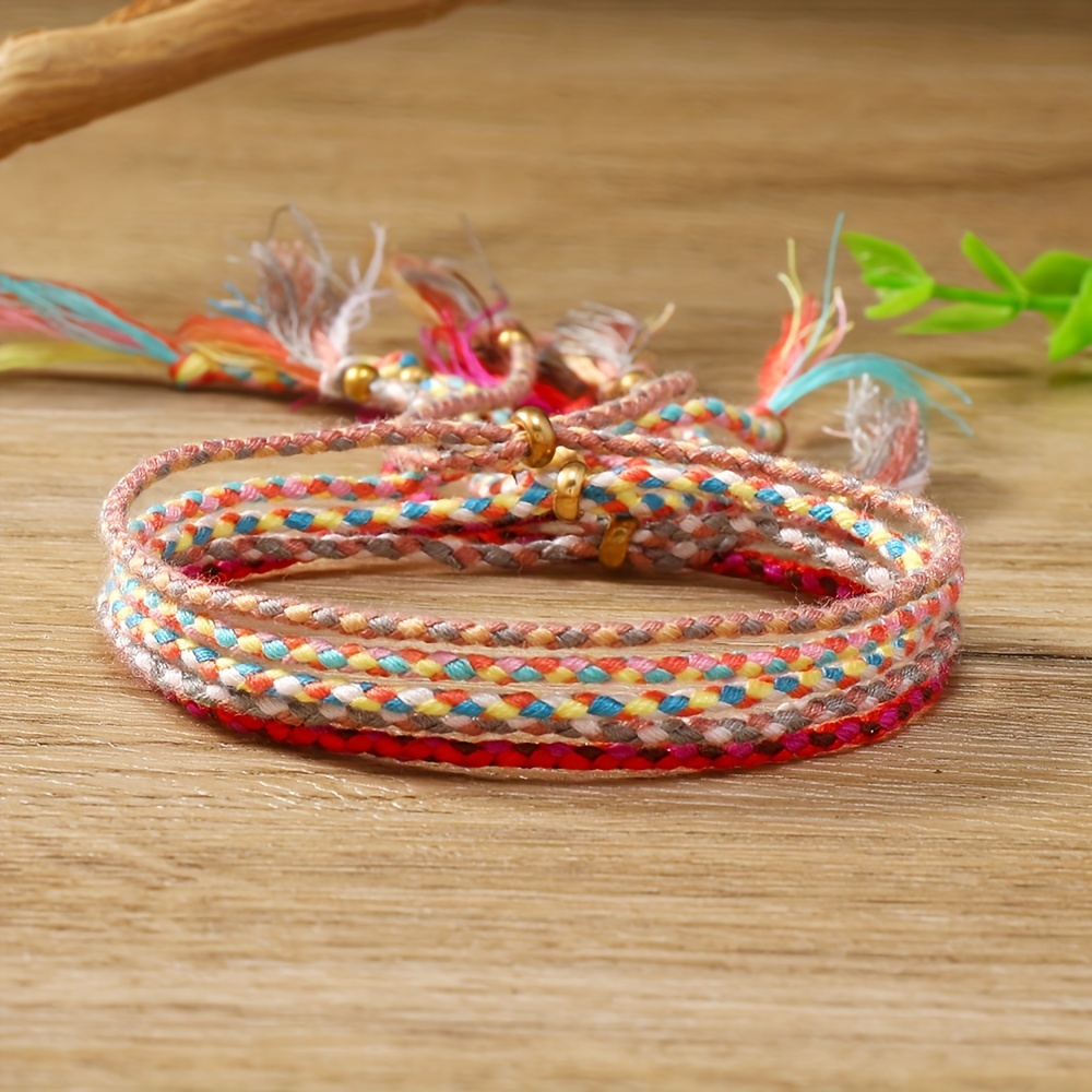 Colorful Rope Braided Bracelet Set Adjustable Handmade Hand - Temu