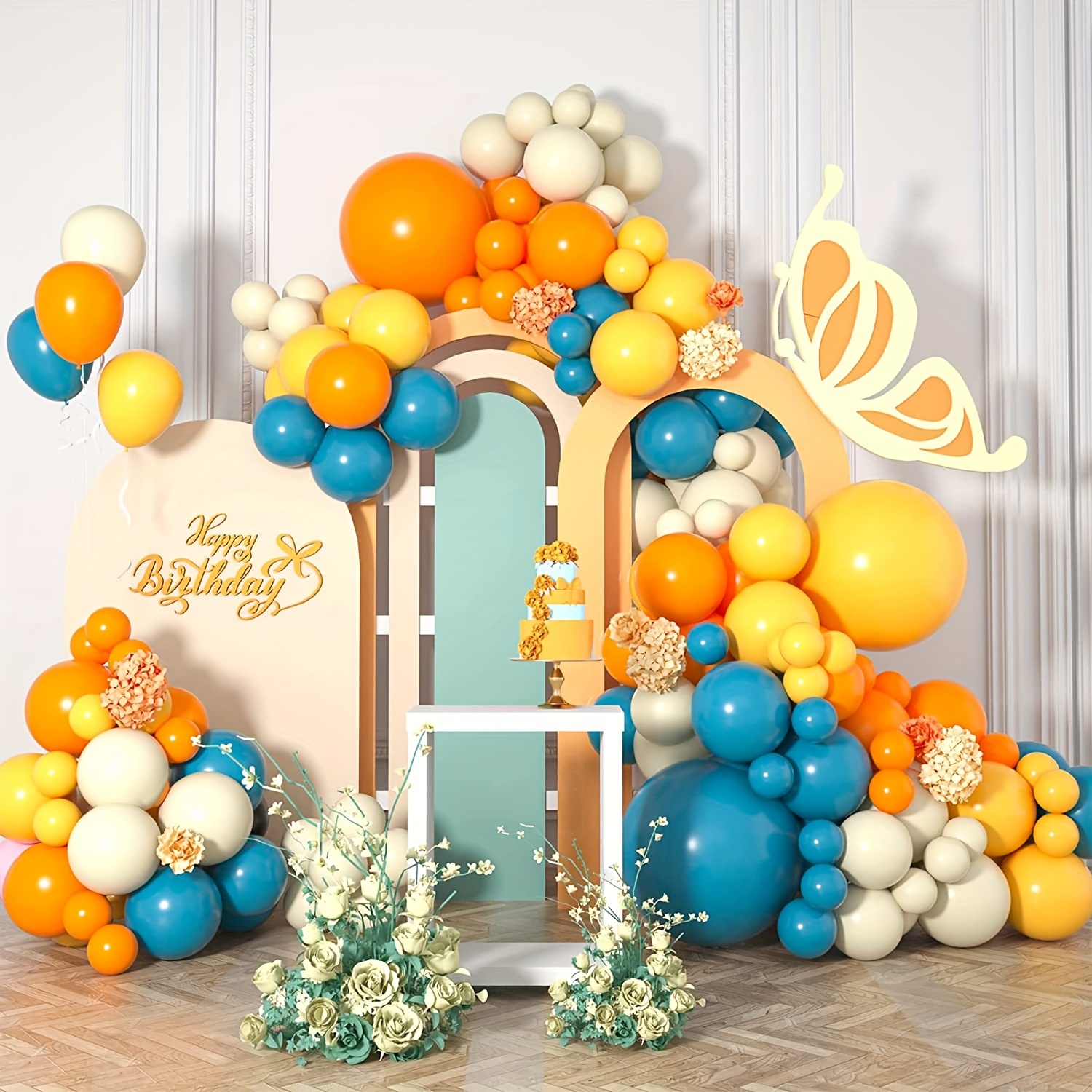 

126pcs, Vintage Blue Orange Yellow Sand White Latex Balloons For Birthday Party Wedding Graduation Bridal Shower Home Decor Balloon Arch Room Background Decor Party Decoration Supplies