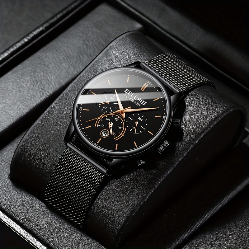Belushi New Chronograph Luminous Fashion Waterproof Watches Steel Strap Quartz Watch for Men,Relojes Para Hombres,Temu