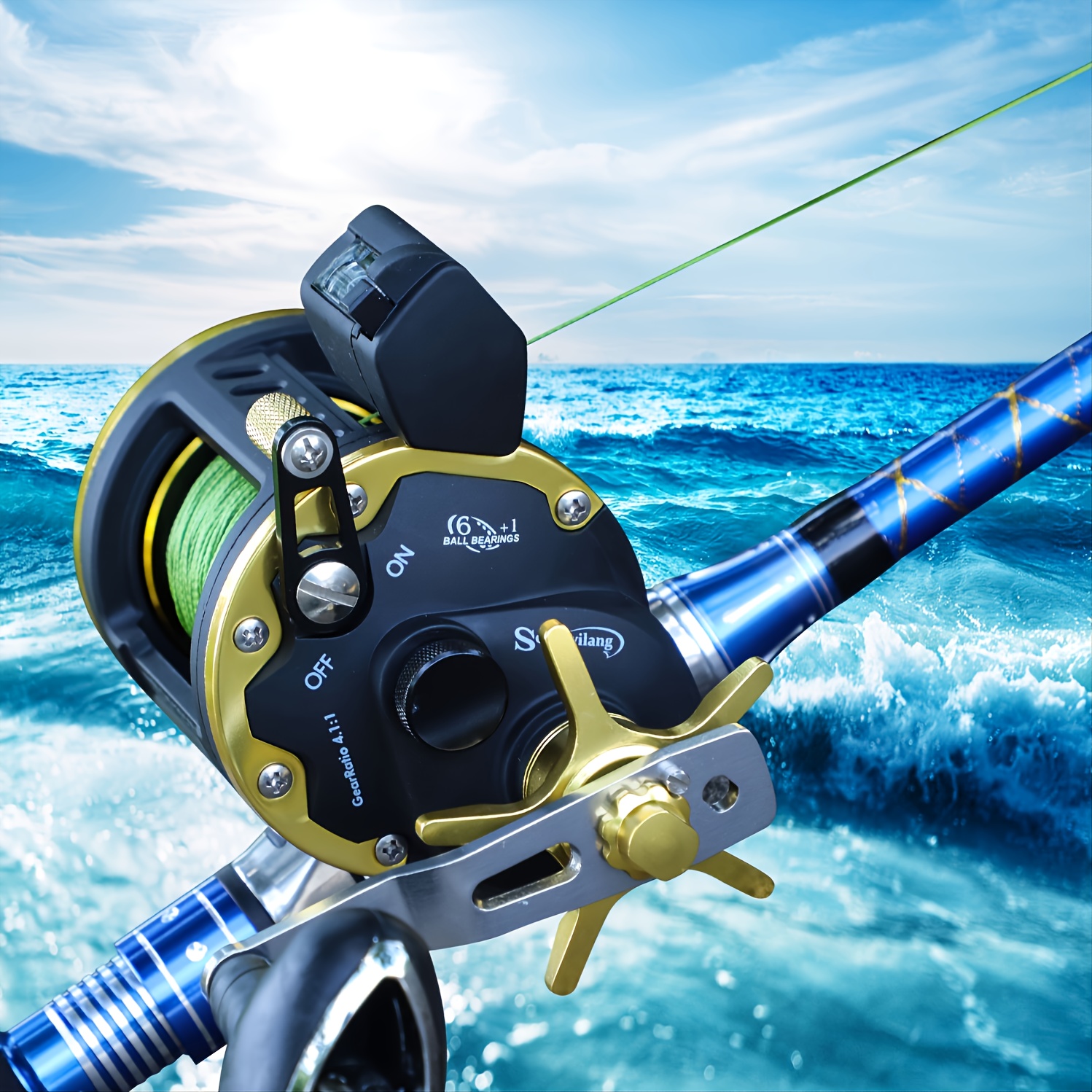 Sougayilang Baitcasting Fishing Reel - Saltwater Level Wind Reel with 4.1:1  Gear Ratio for Trolling, Drag Reels for Boat and Ocean Fishing - Ideal for