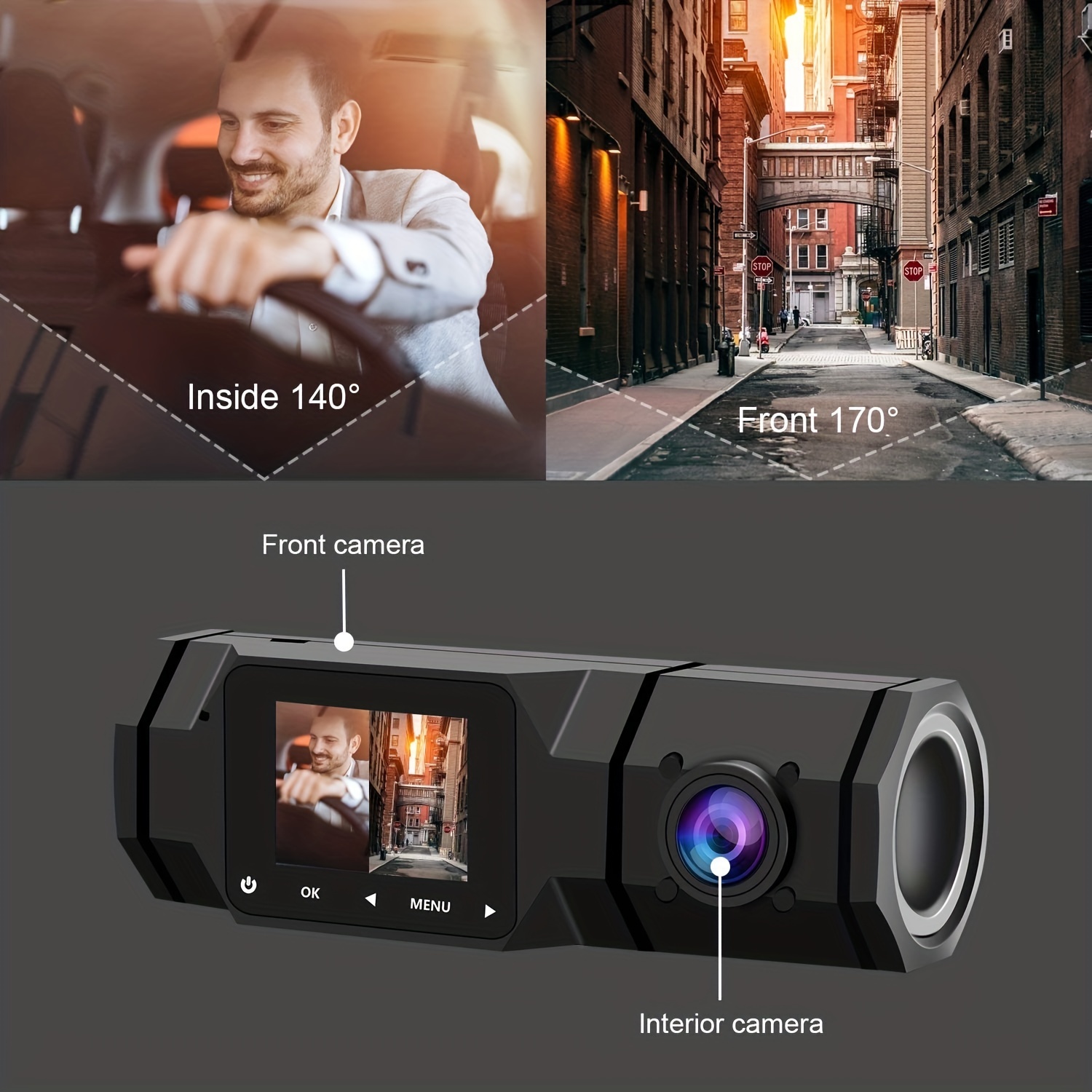  Cámara de tablero dual, FHD 1080P frontal e interior cámaras de  tablero duales IR visión nocturna Dashcam para coche/taxi grabación en  bucle, sensor G y modo de estacionamiento : Electrónica