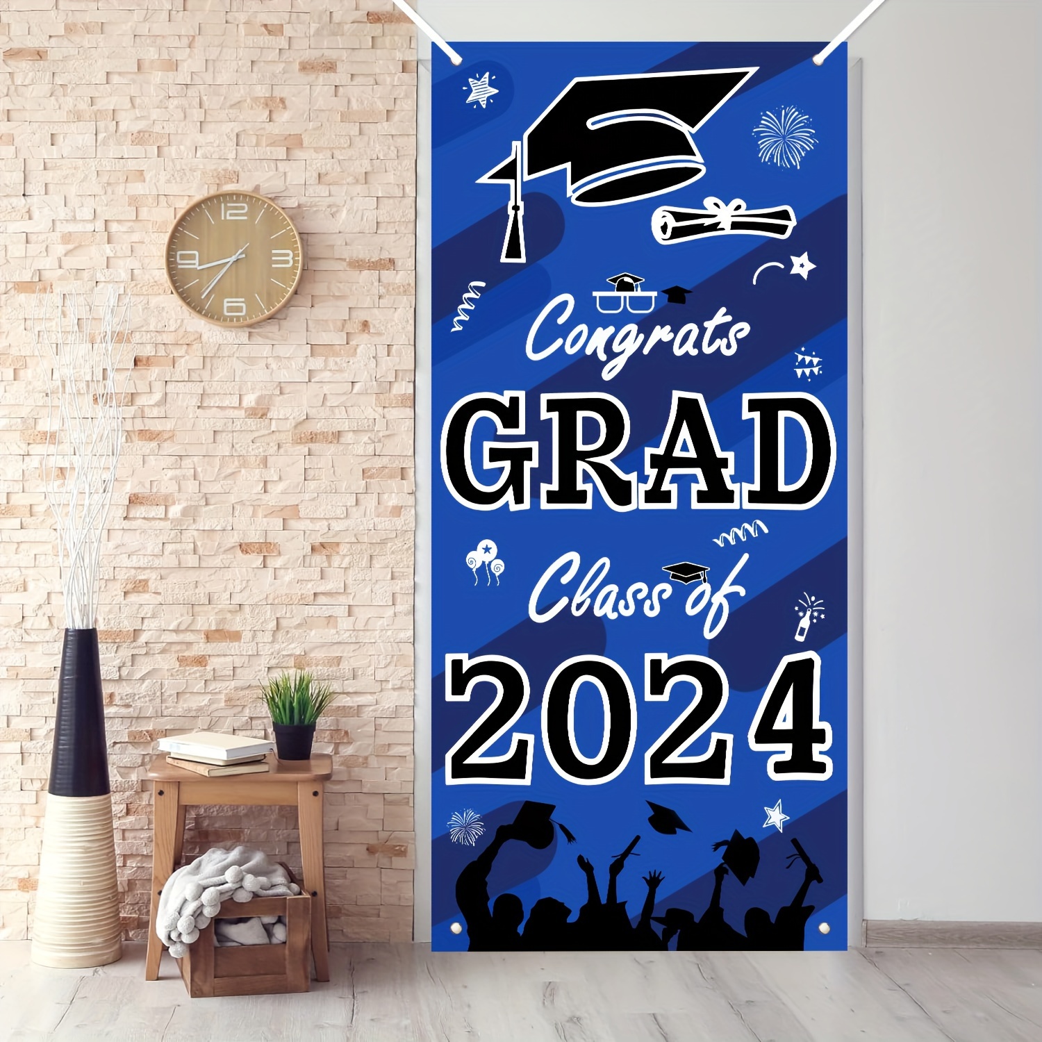 3pcs 2024 Graduation Banner Set, Black& Sliver Graduation Decorations Class of 2024 Door Cover Proud of Our Grad Porch Sign Hanging Background