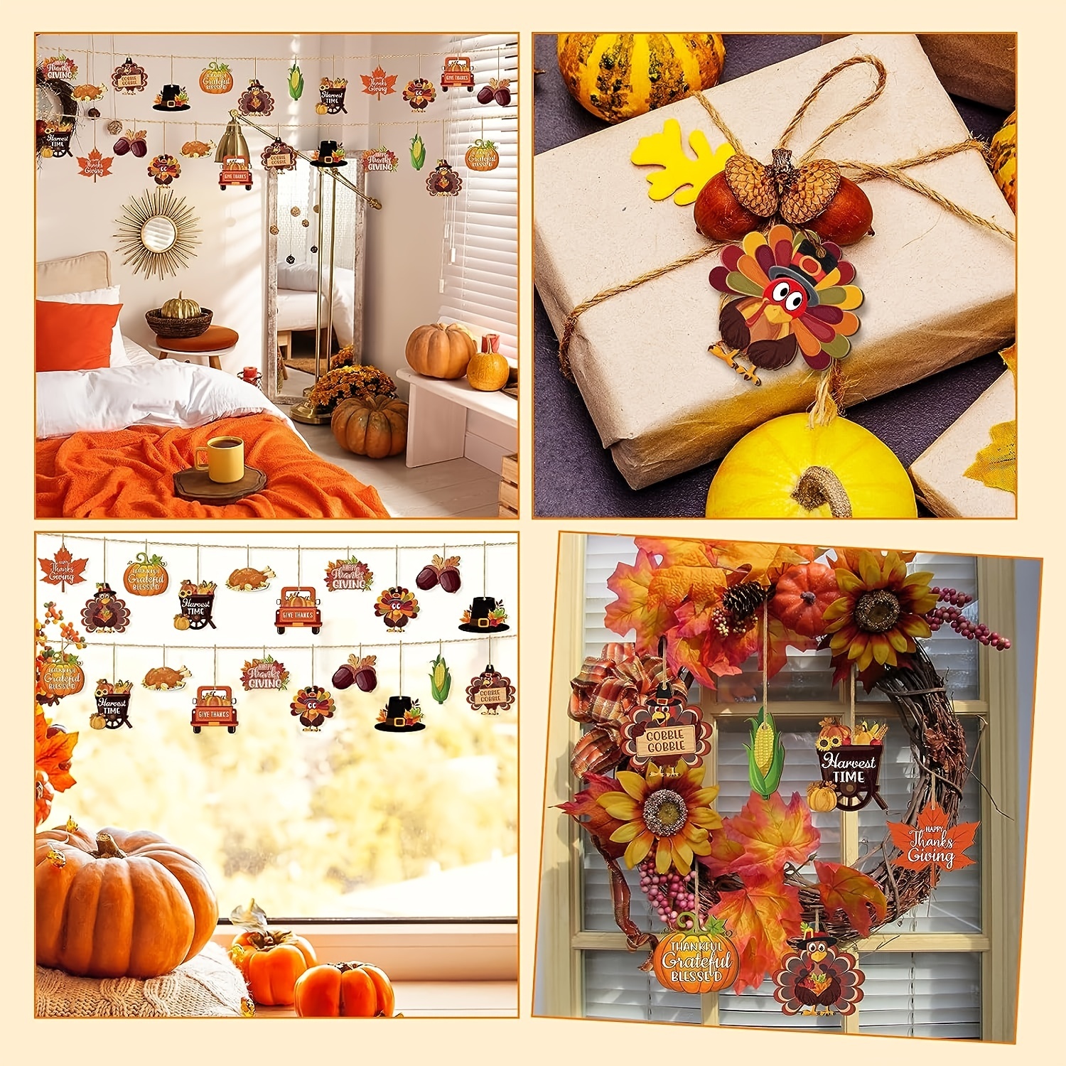  Geetery 24 piezas de decoraciones de otoño de Acción de Gracias  para el hogar, incluyen calabazas falsas, cajas de madera para centros de  mesa, hojas de arce artificiales, girasoles falsos, piñas