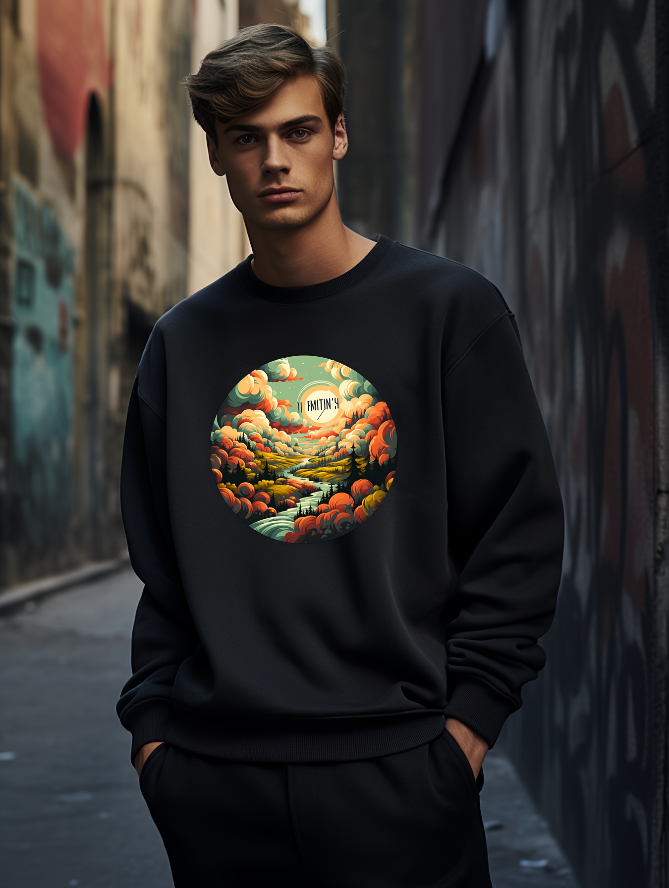 Bright Moon And And Blue Torrent Print Men'S Crew - Temu Australia