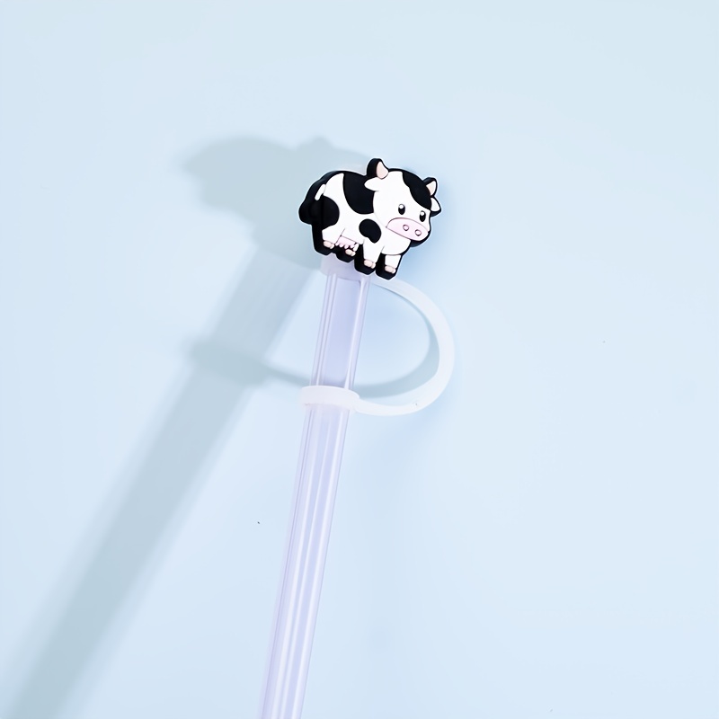 8pcs Straw Tips Cover, Reusable Straw Toppers, Cartoon Cow Silicone Straw  Sleeve Caps, Decorative Straw Caps, For Party Favor Bags,Birthday Party, Fri