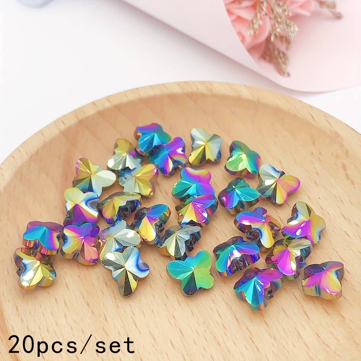 Glass Butterfly Beads Clear Beads Clear Butterfly Beads 2 Sided Top Drilled  Beads Spring Beads AB Shimmer Beads Monarch Jewelry 10pcs 13mm