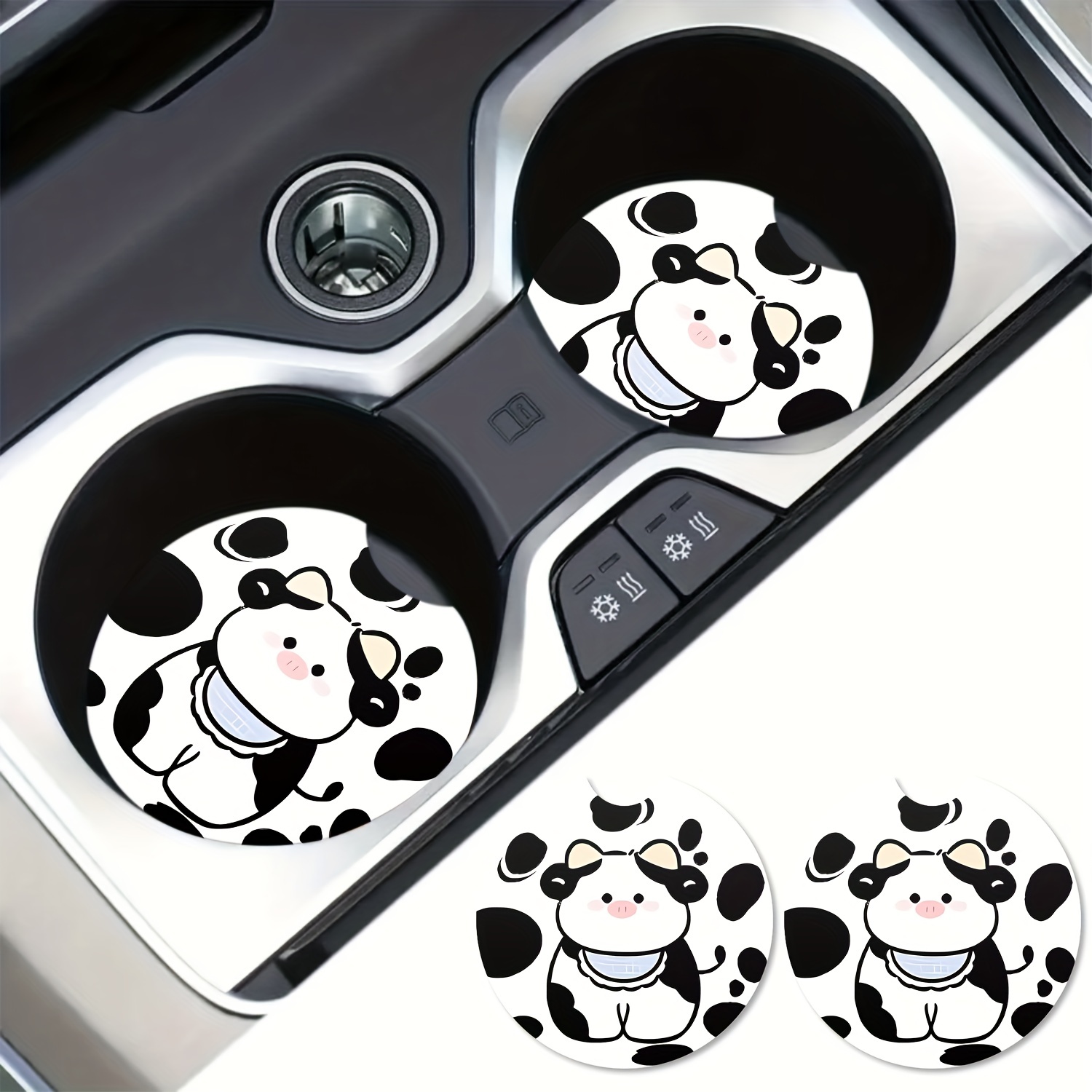 4 Pack Car Coasters,cow Printed Car Cup Holders,rubber Car Coasters