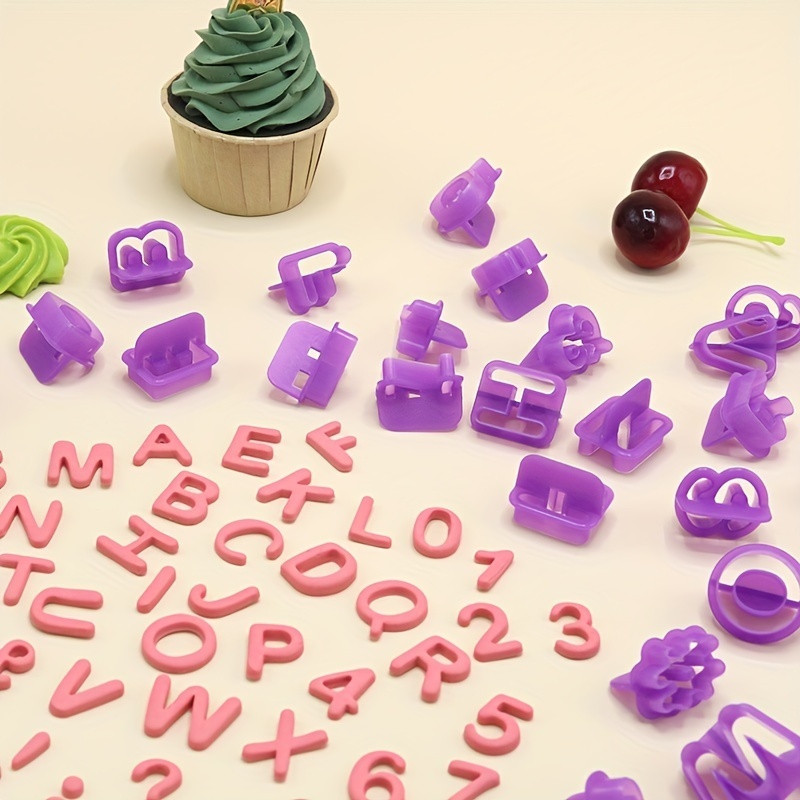 

40pcs Tiny Purple Alphabet Number Cutter Set, Diy Baking Tool Symbol Fondant Cake Decorative Printing Mold, Alphanumeric Plastic Biscuit Mold, Baking Tools, Kitchen Accessories