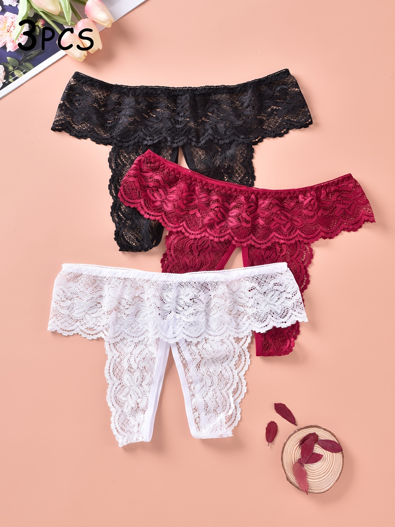 Sheer Lingerie Rose Lace Simple Floral Bikini Thong Panty Women Underwear  M-3XL