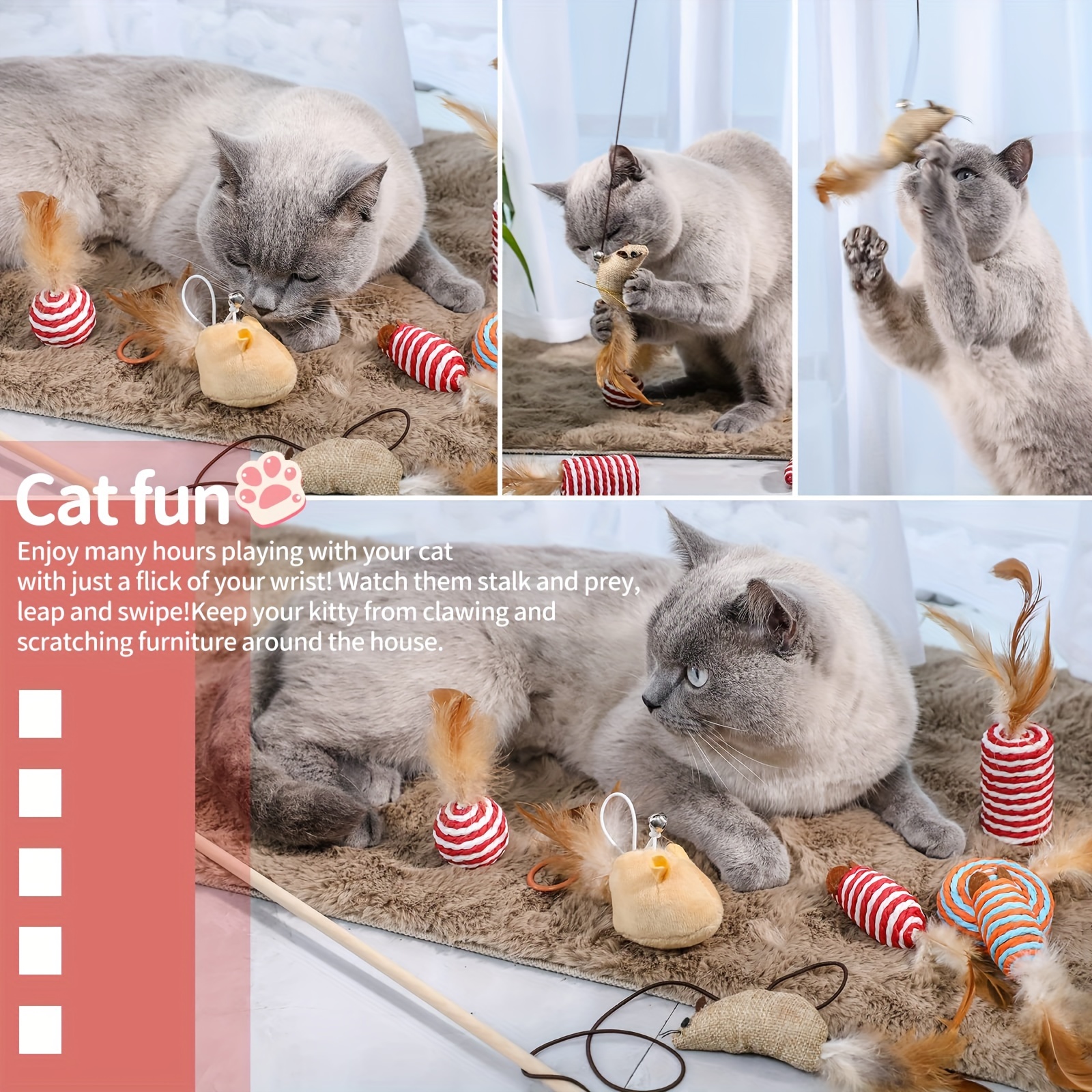 Cat Toys Feathers Wand, Interactive Cat Toy Kitten Toys Retractable Cat  Wand Toy Suction Cup Cat Wand Toys And Detachable Feather Teaser Refills  With Bells, Cat Fishing Pole Toy For Indoor Bored