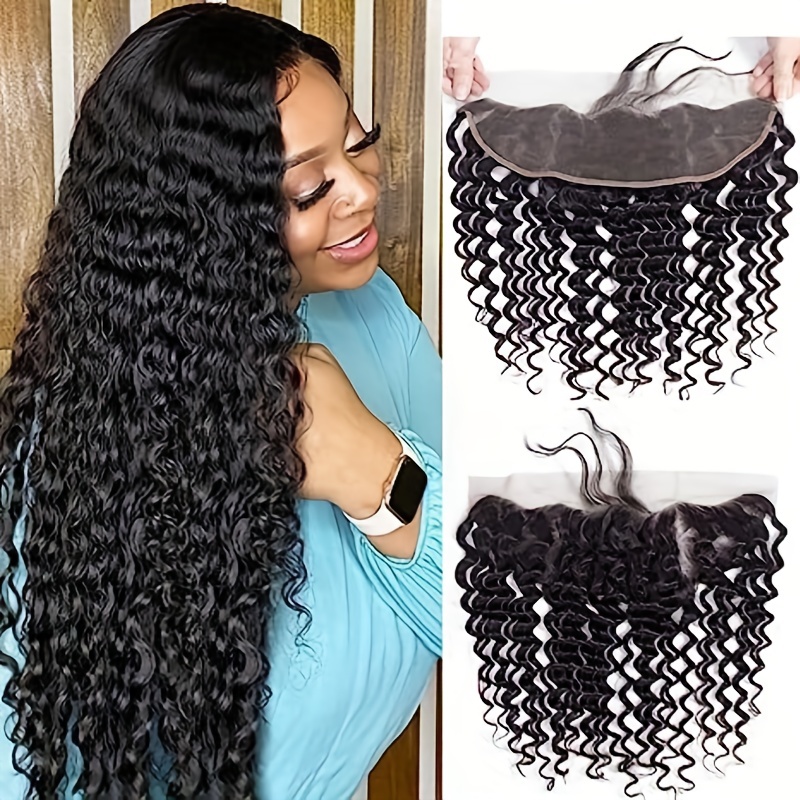 Deep Wave Lace Frontal Closure 13x4 Ear To Ear 100% Unprocessed Brazilian  Virgin Human Hair Swiss Lace Frontal Closure Bleached Knots 180% Density  Pre